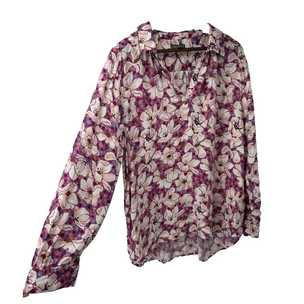 Style & Co Tunic Blouse Shirt V-Neck Long Sleeve 2X floral fairy tropical resort